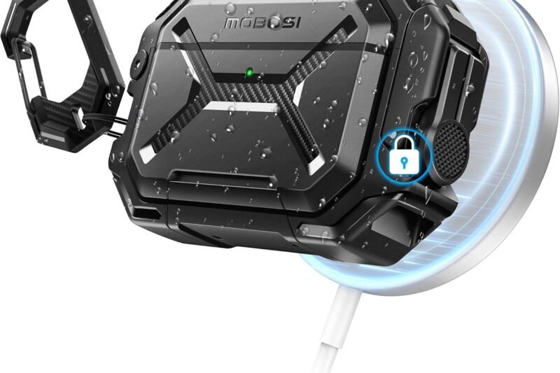 MOBOSI AirPods Pro 3 Case [IP68 Waterproof] [Compatible with MagSafe], Compatible with AirPod Pro 3rd Generation with Lock & Carabiner & Stand, Military Grade Anti-Fall Hard Case (2025), Black