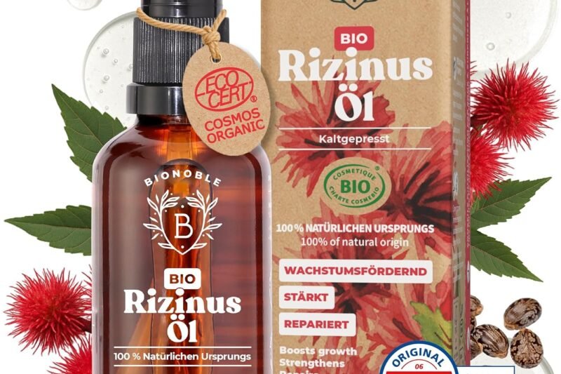 Bionoble Organic Castor Oil, 50 ml, 100% Pure, Natural and Cold Pressed, for Eyelashes, Eyebrows, Hair, Beard, Nails, Vegan and Cruelty-Free, Glass Bottle + Pipette + Pump